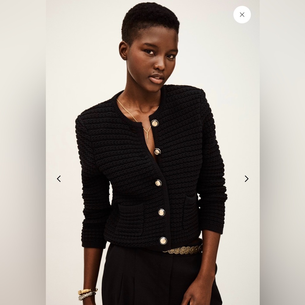 ba&sh Black Crocheted Button-Up Cardigan with Gold Buttons